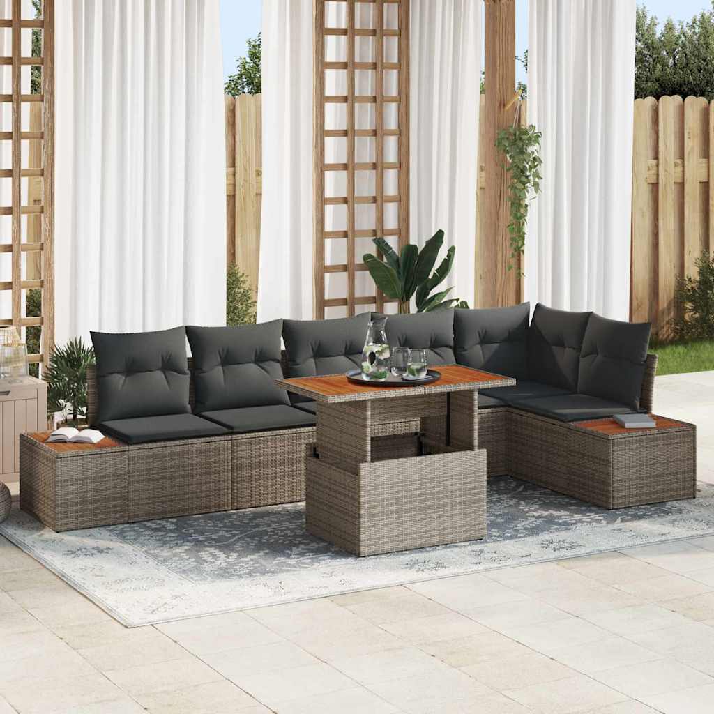 Garten Essgruppe mit Kissen 7 pcs Schwarz und Beige