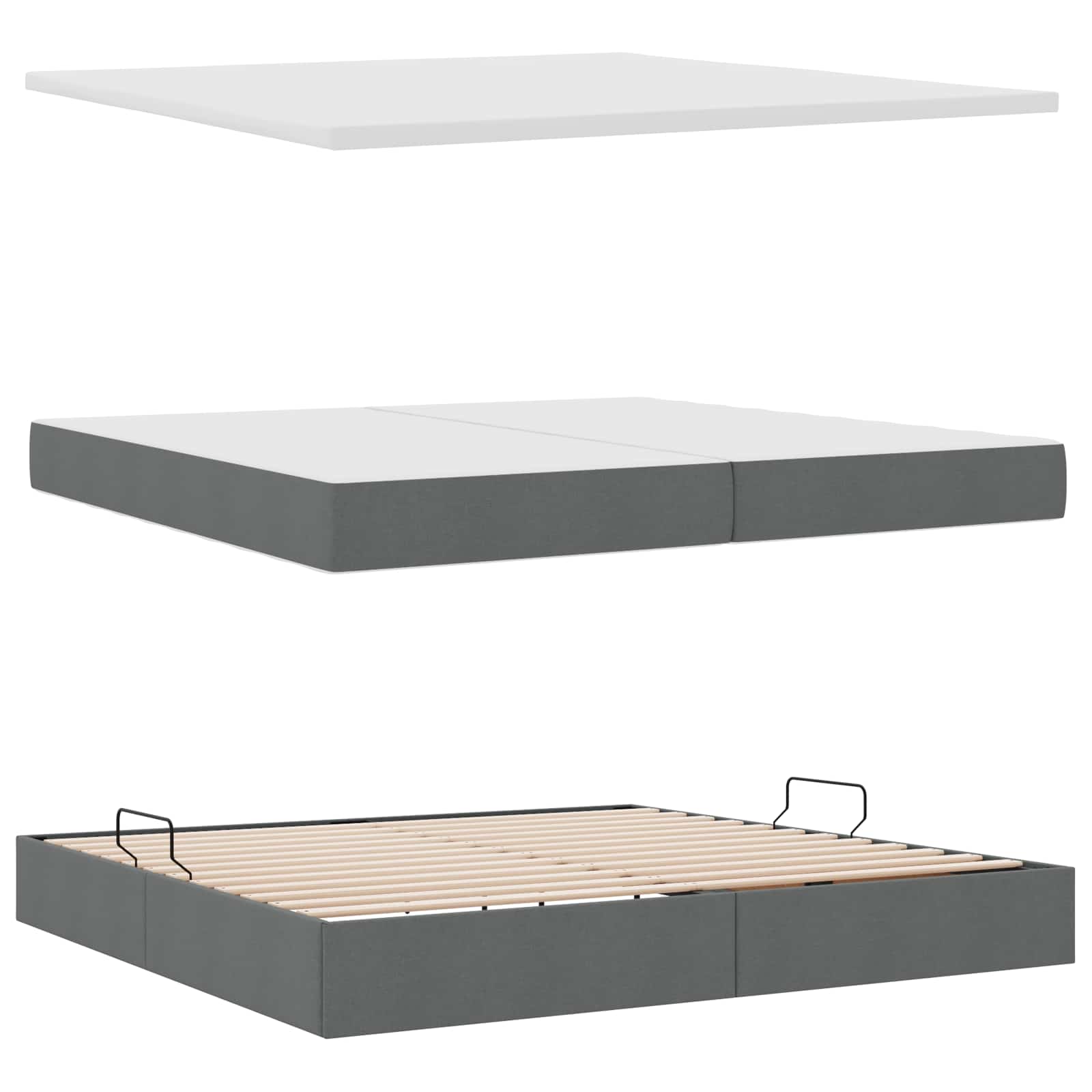 Aufbewahrungsbett mit Matratze Hellgrau 90 x 190 cm Polyester