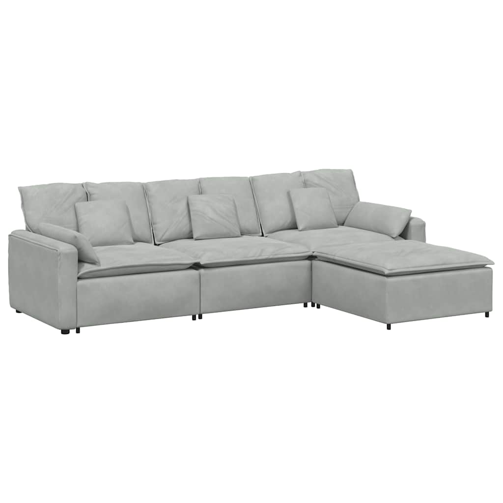 Modulares Sofa mit Fußhocker und Kissen Blau