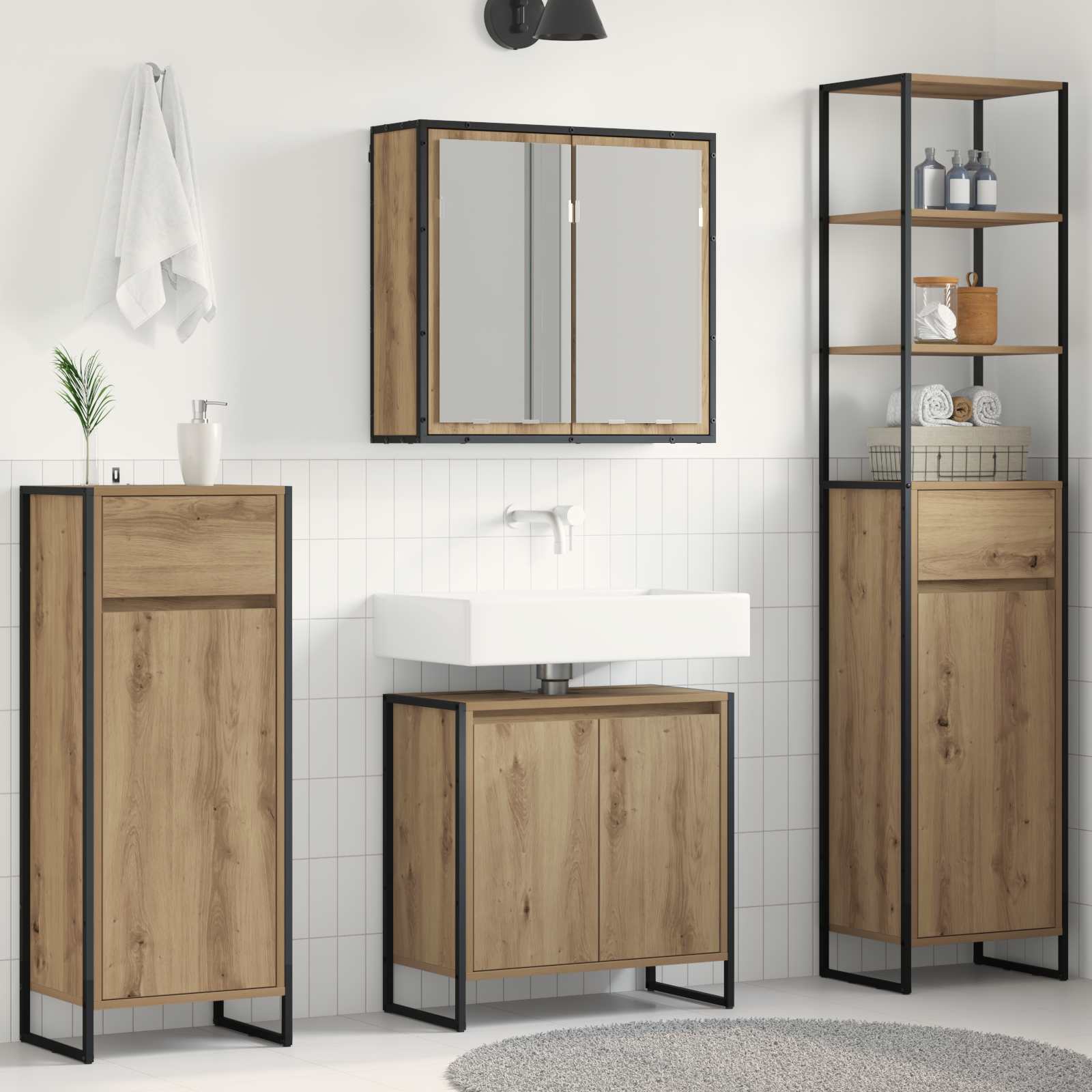 Badezimmermöbel-Set mit Tür Schwarz Eichen-Optik Holzwerkstoff