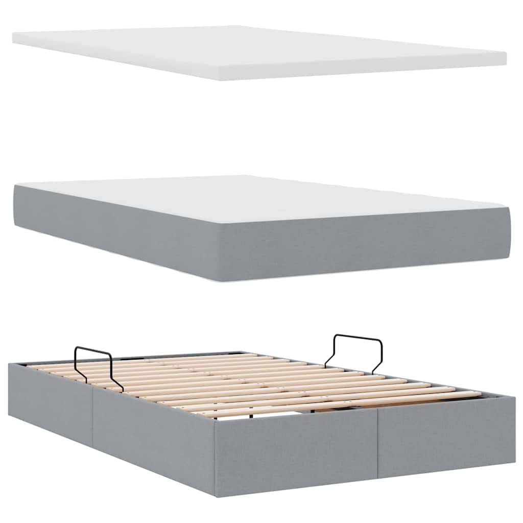 Aufbewahrungsbett mit Matratze Hellgrau 90 x 190 cm Polyester