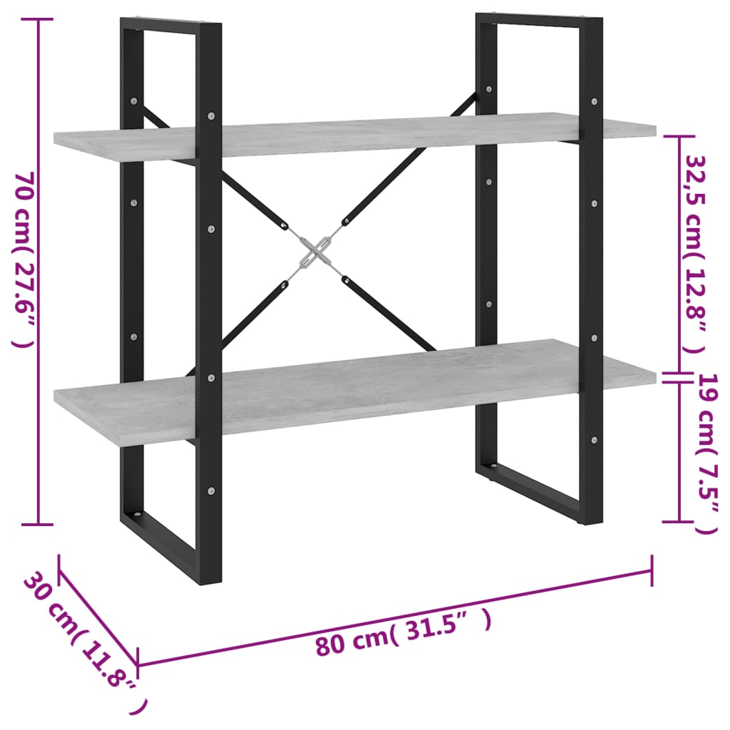 Bücherregal 2 Fächer Weiß 80x30x70 cm Holzwerkstoff