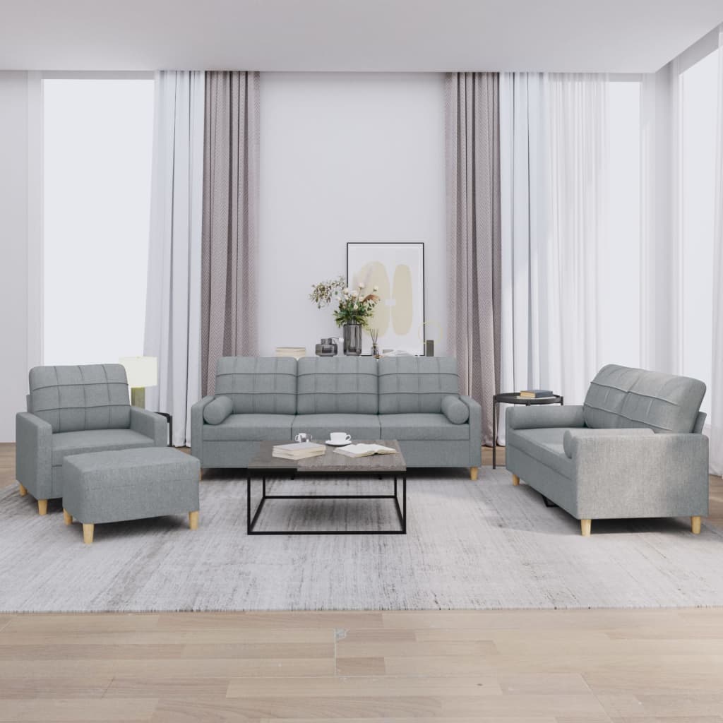 4-tlg. Sofagarnitur mit Kissen Braun Stoff