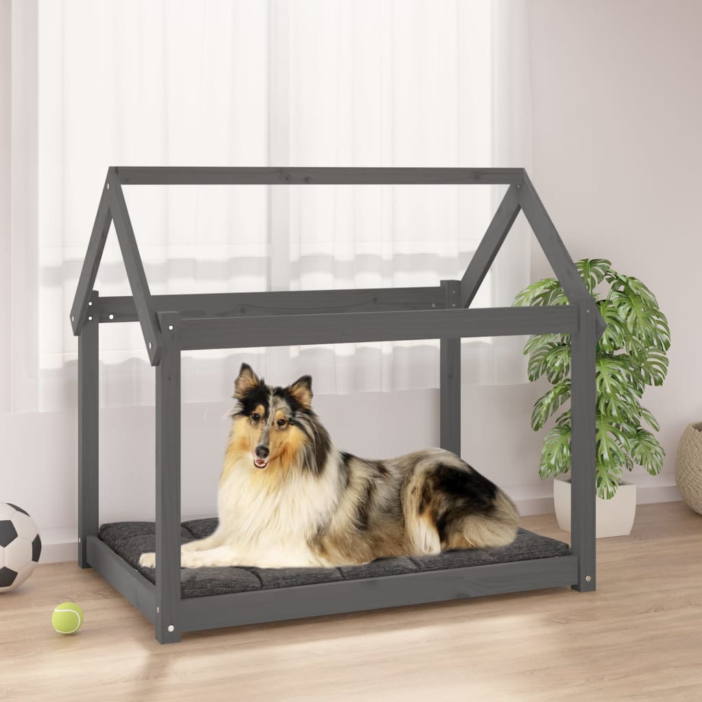 Hundebett Grau 61x50x70 cm Massivholz Kiefer