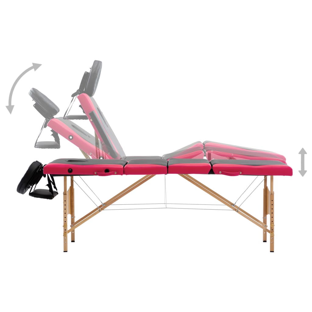 Massageliege Klappbar 4-Zonen mit Holzgestell Rosa