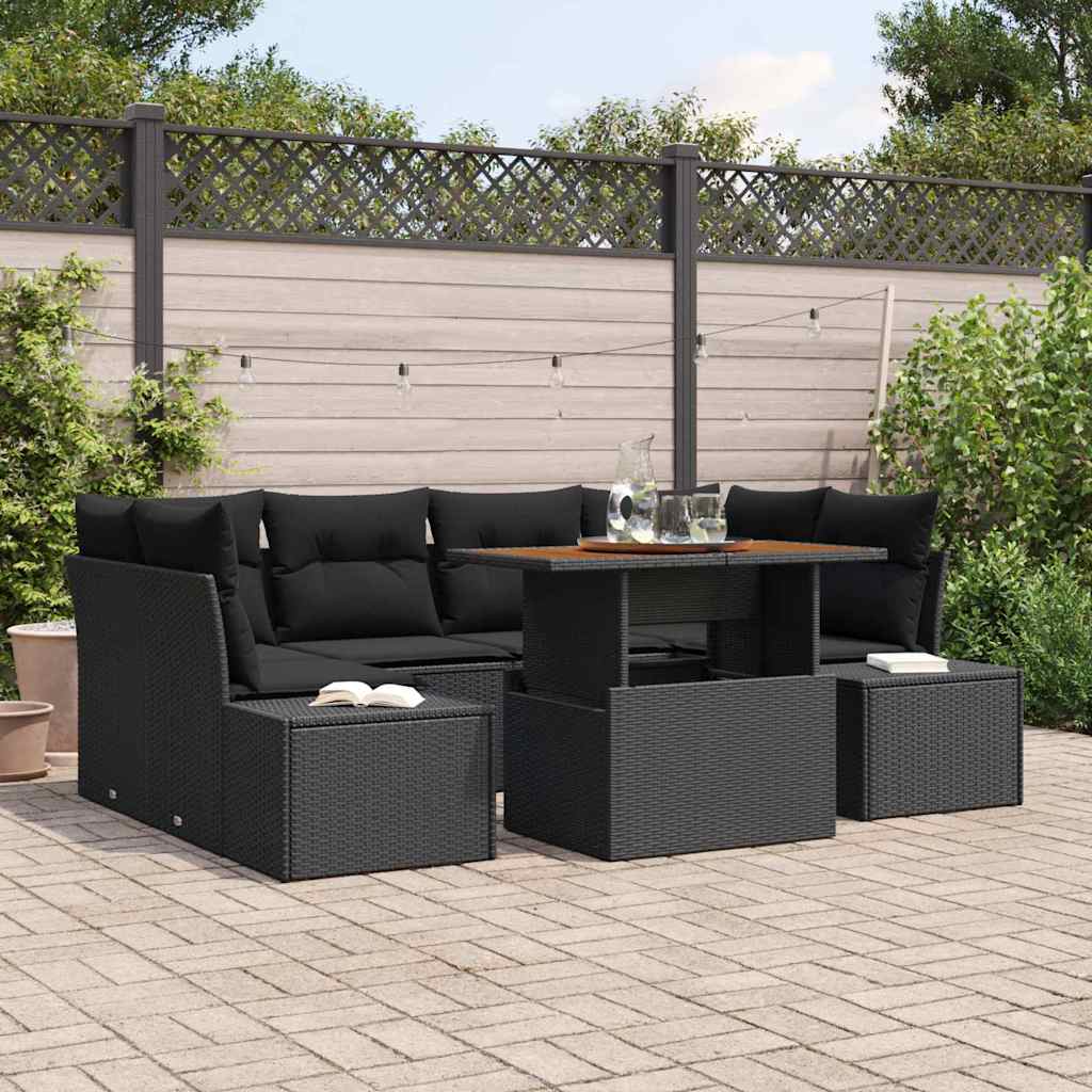 Garten Essgruppe mit Kissen 7 pcs Schwarz und Creme