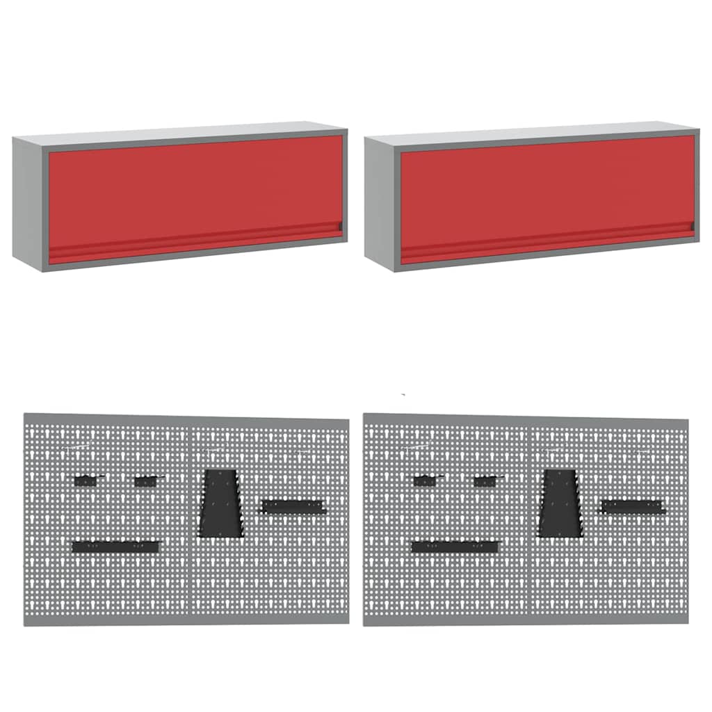 Werkbank-Set mit Schubladen 2 pcs Rot und Grau 200 x 55 x 85 cm
