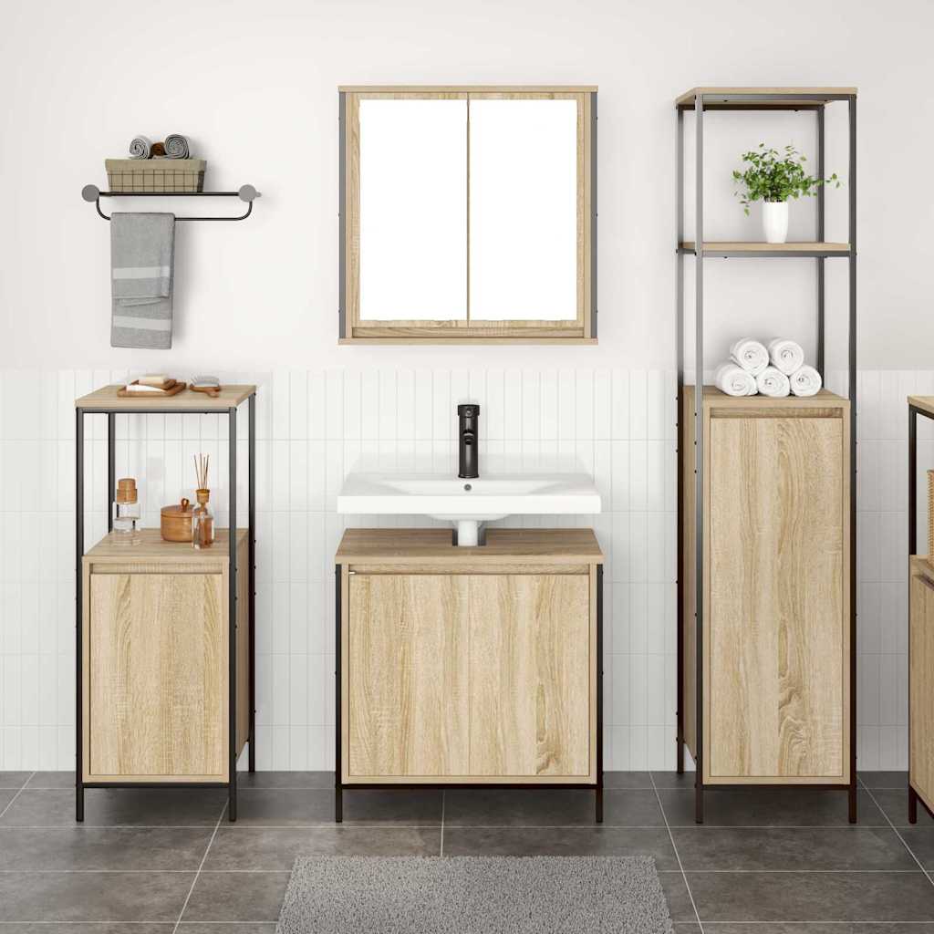 Badezimmermöbel-Set 5 pcs Schwarz Eichen-Optik Holzwerkstoff
