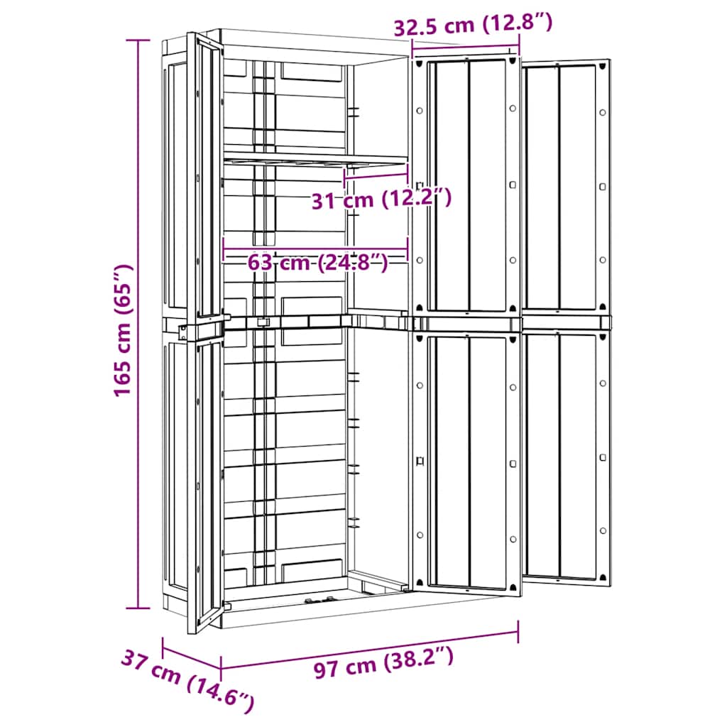 Gartenschrank Grau und Schwarz 65x37x85 cm PP