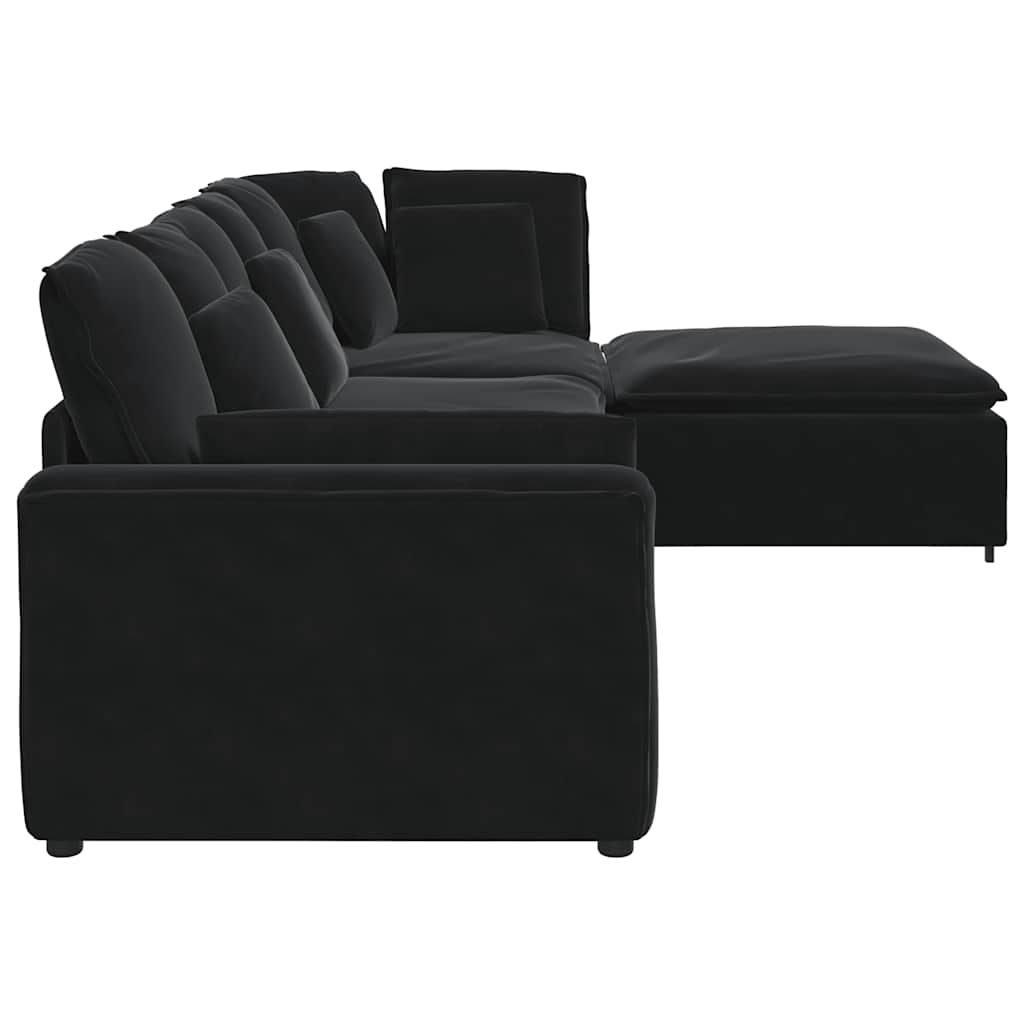 Modulares Sofa mit Fußhocker Kissen Samt Blau