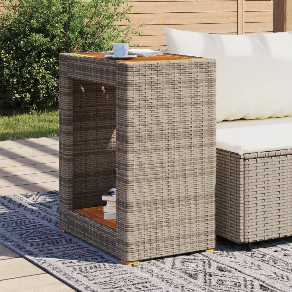 Garten-Beistelltisch mit Holzplatte Schwarz Poly Rattan