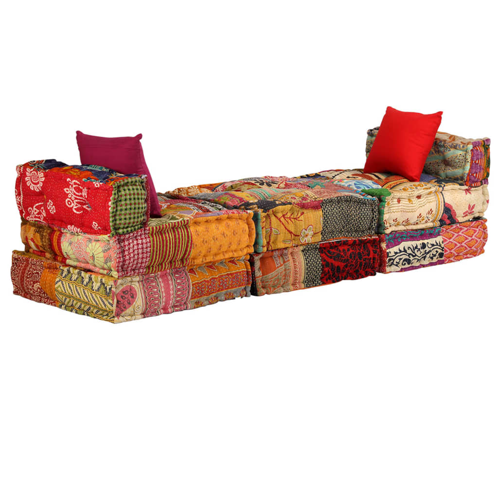 2-Sitzer Modularer Pouf Patchwork Stoff