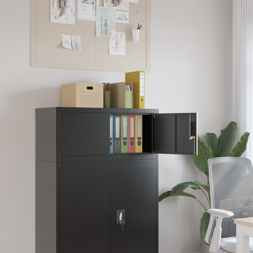 Aktenschrank mit 2 Türen Grau 90 cm Stahl