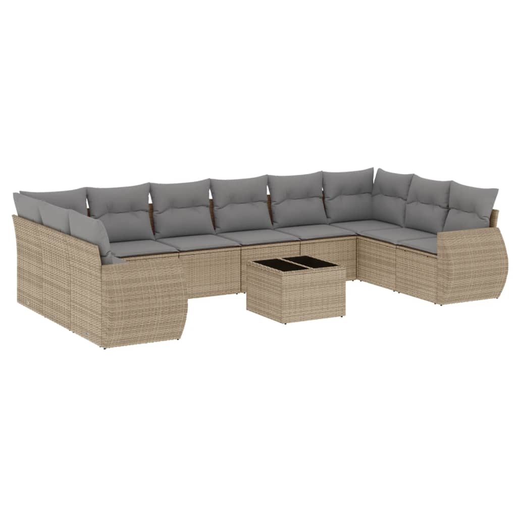10-tlg. Garten-Sofagarnitur mit Kissen Schwarz Poly Rattan