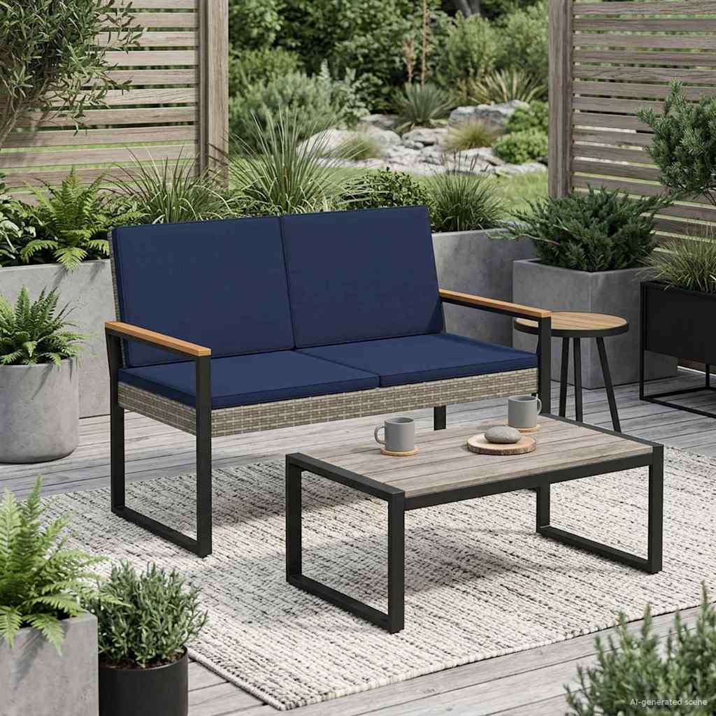Bank Outdoor mit Kissen Schwarz 107 x 61 x 80 cm Poly-Rattan