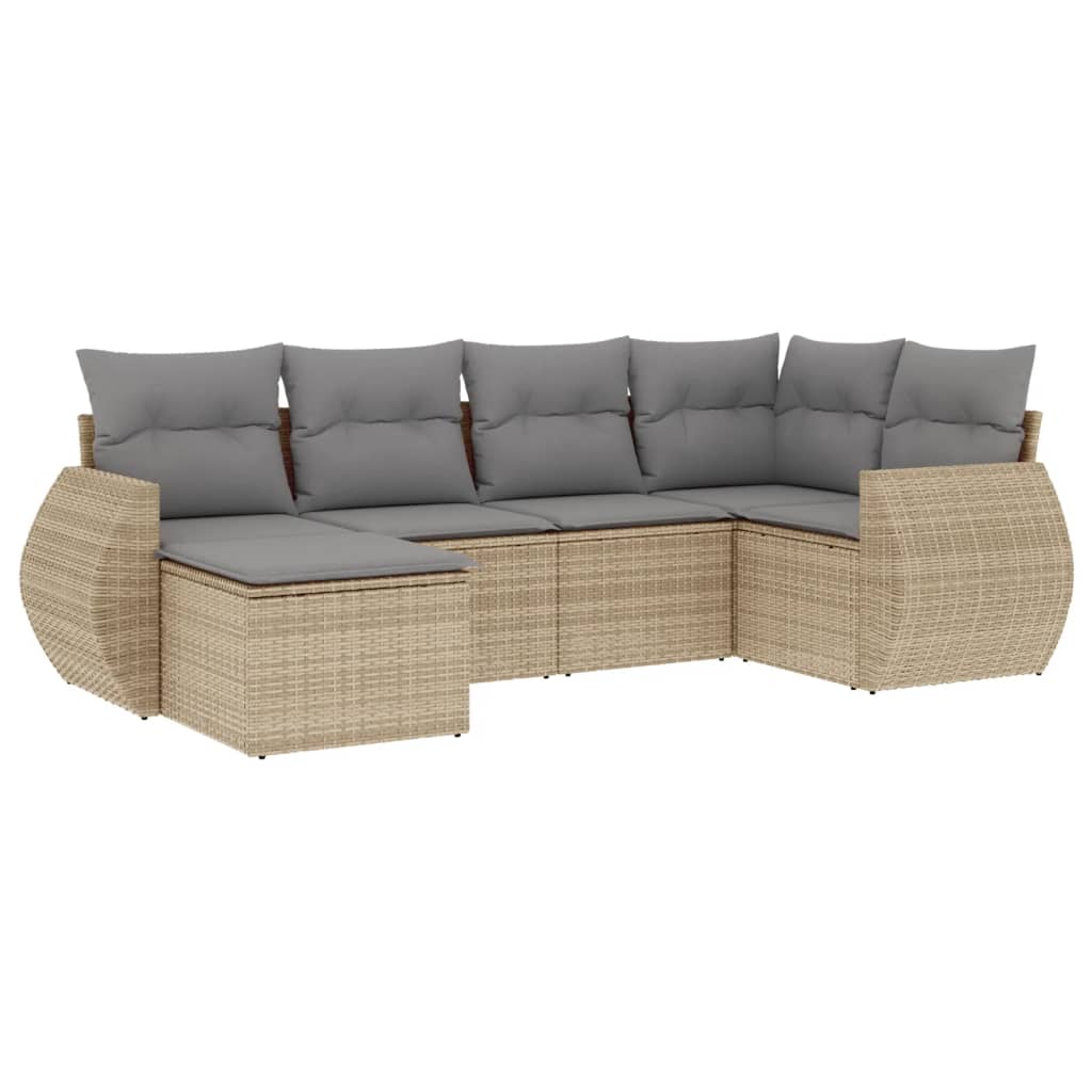 6-tlg. Garten-Sofagarnitur mit Kissen Schwarz Poly Rattan
