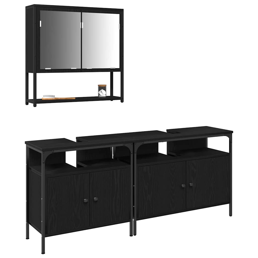 3-tlg. Badmöbel-Set Schwarz Holzwerkstoff