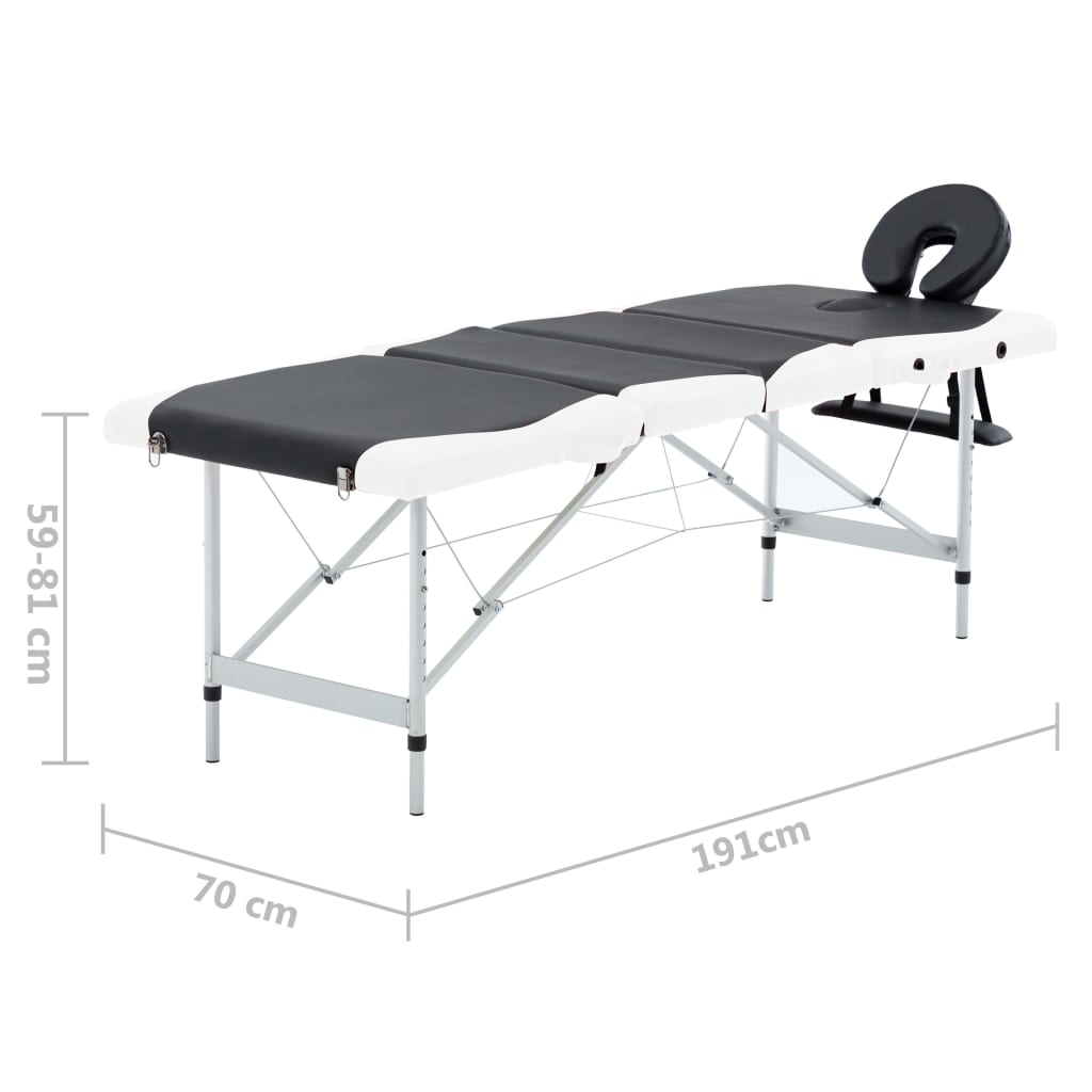 Massageliege Klappbar 4-Zonen Aluminiumgestell Schwarz und Rosa