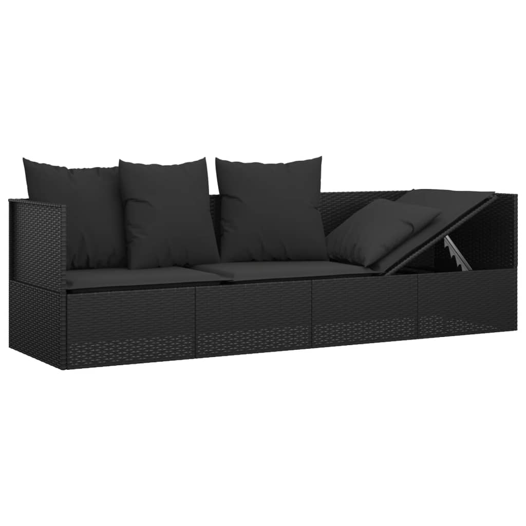 Outdoor-Loungebett mit Kissen Braun Poly Rattan