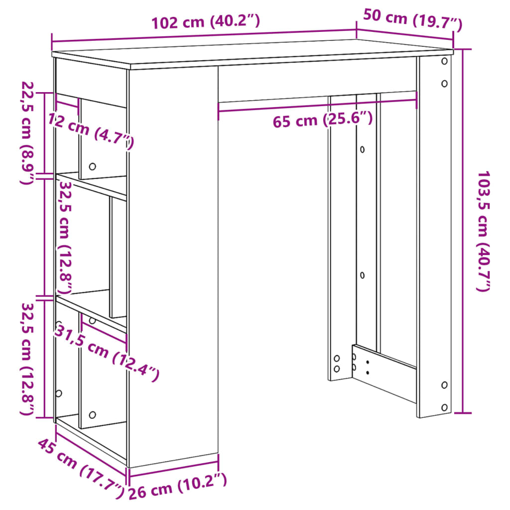 Bartisch Schwarz Eichen-Optik 102 x 50 x 103,5 cm Holzwerkstoff
