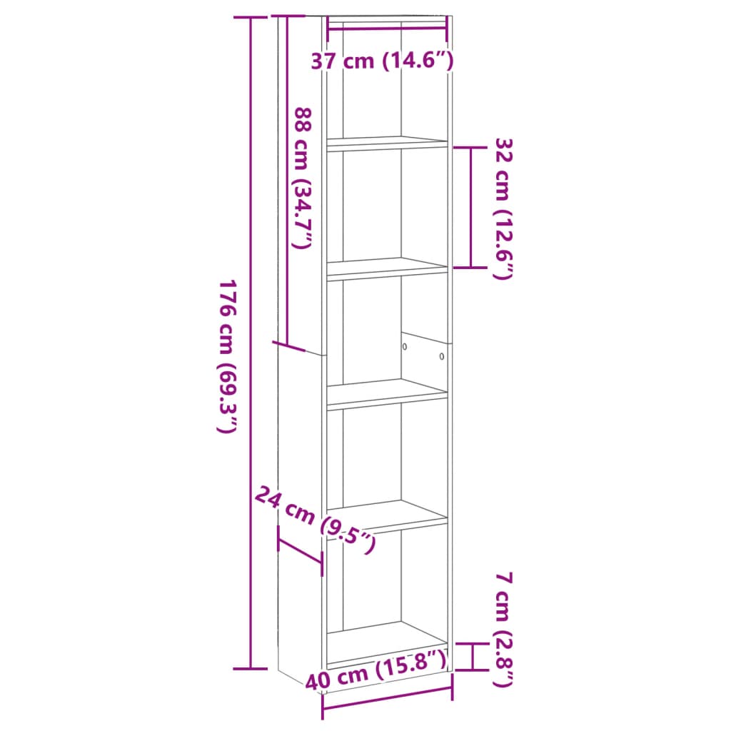 Bücherregal Weiß 40x24x75 cm Holzwerkstoff