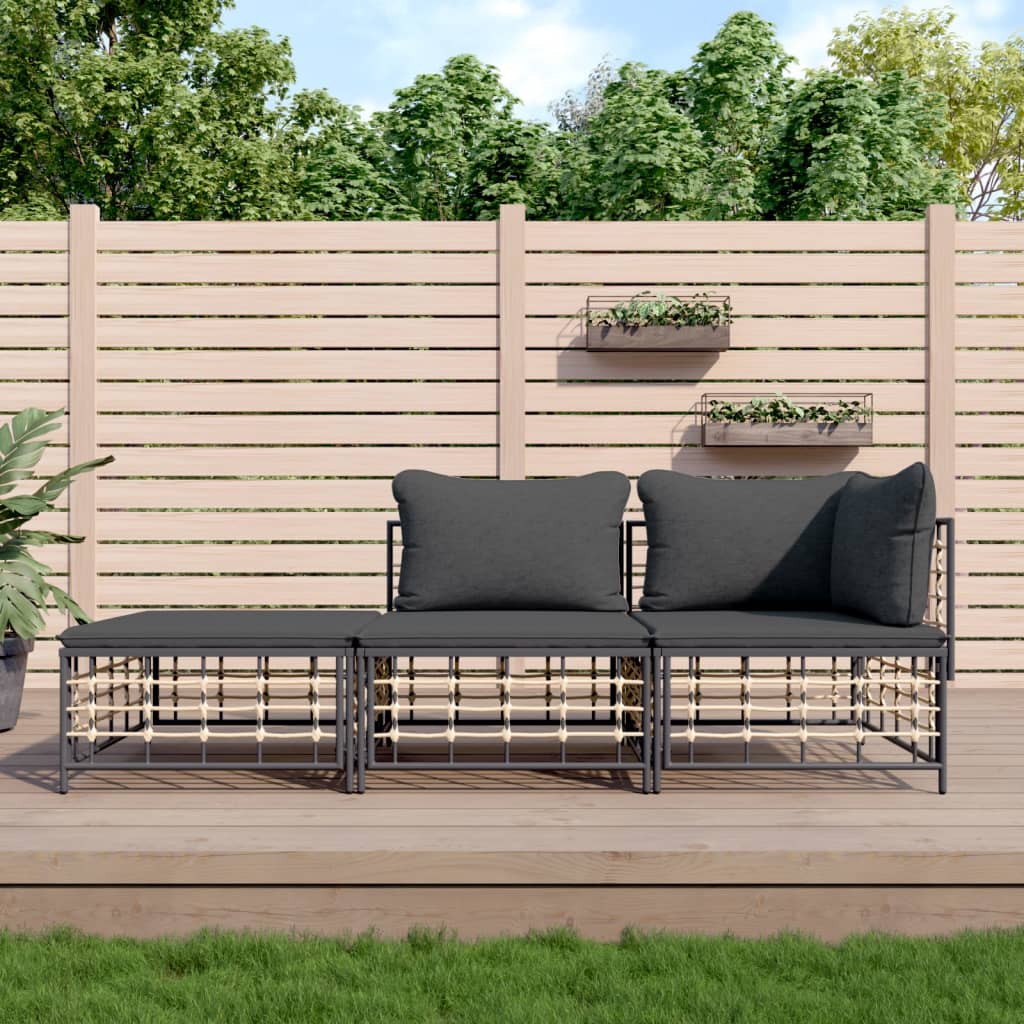5-tlg. Garten-Lounge-Set mit Kissen Anthrazit Poly Rattan