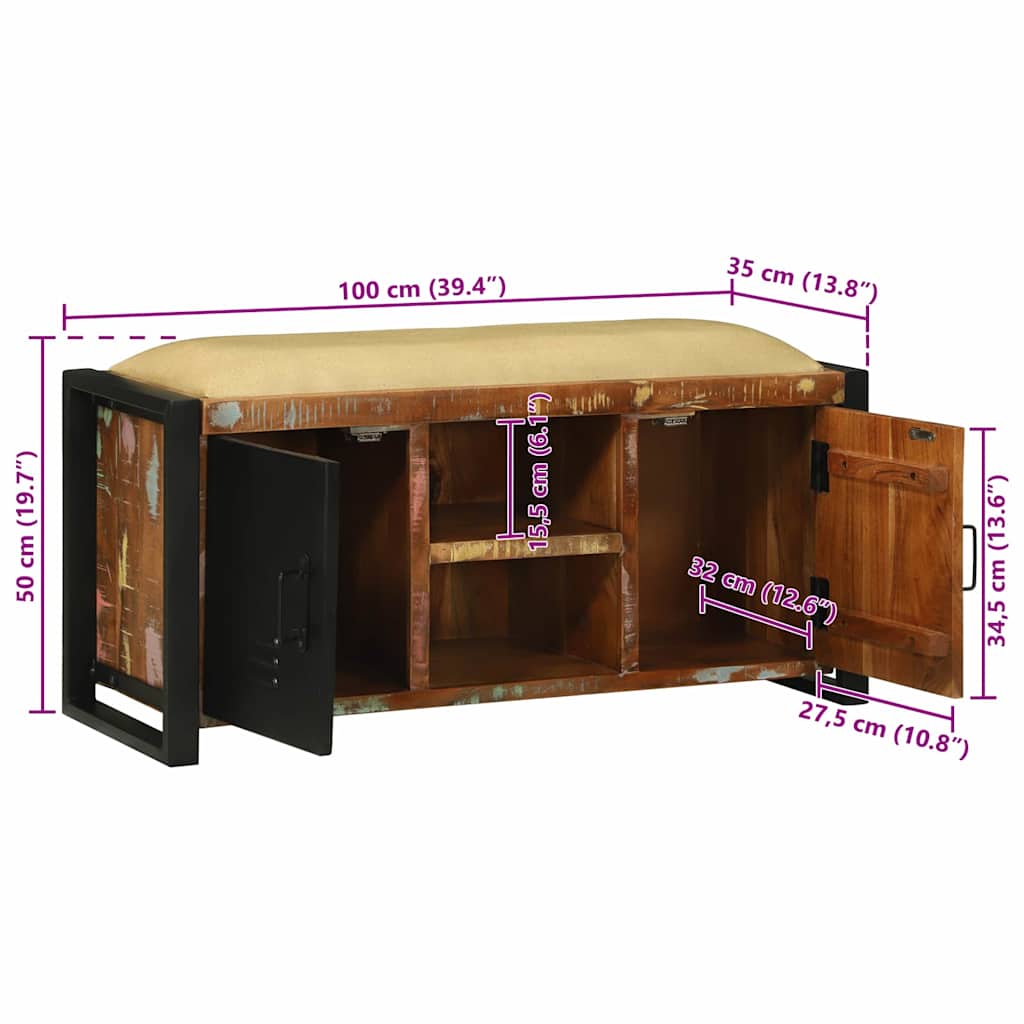 Bank Schrank Braun 100 x 35 x 50 cm Massivholz Mango