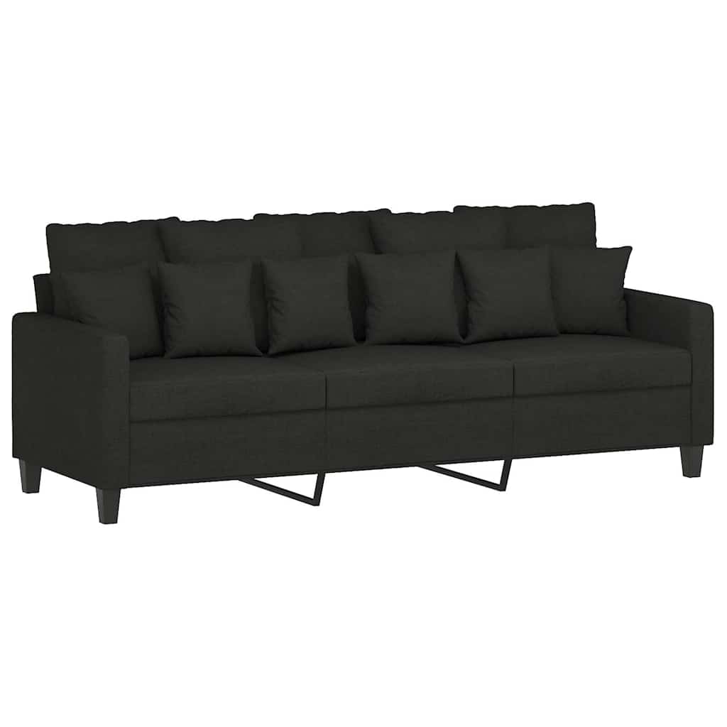 3-Sitzer-Sofa mit Hocker Creme 180 cm Stoff