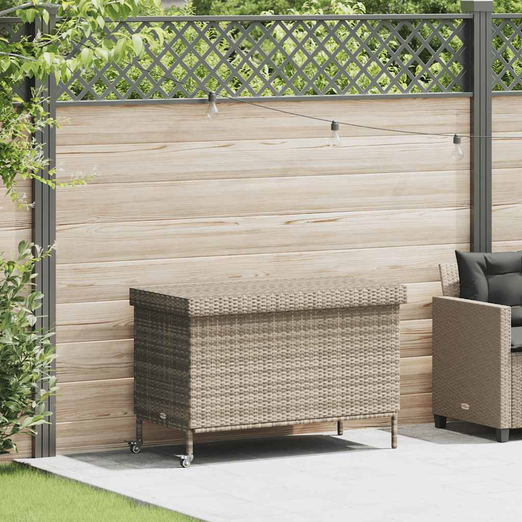 Gartentruhe mit Rollen Schwarz 110x55x73 cm Poly Rattan