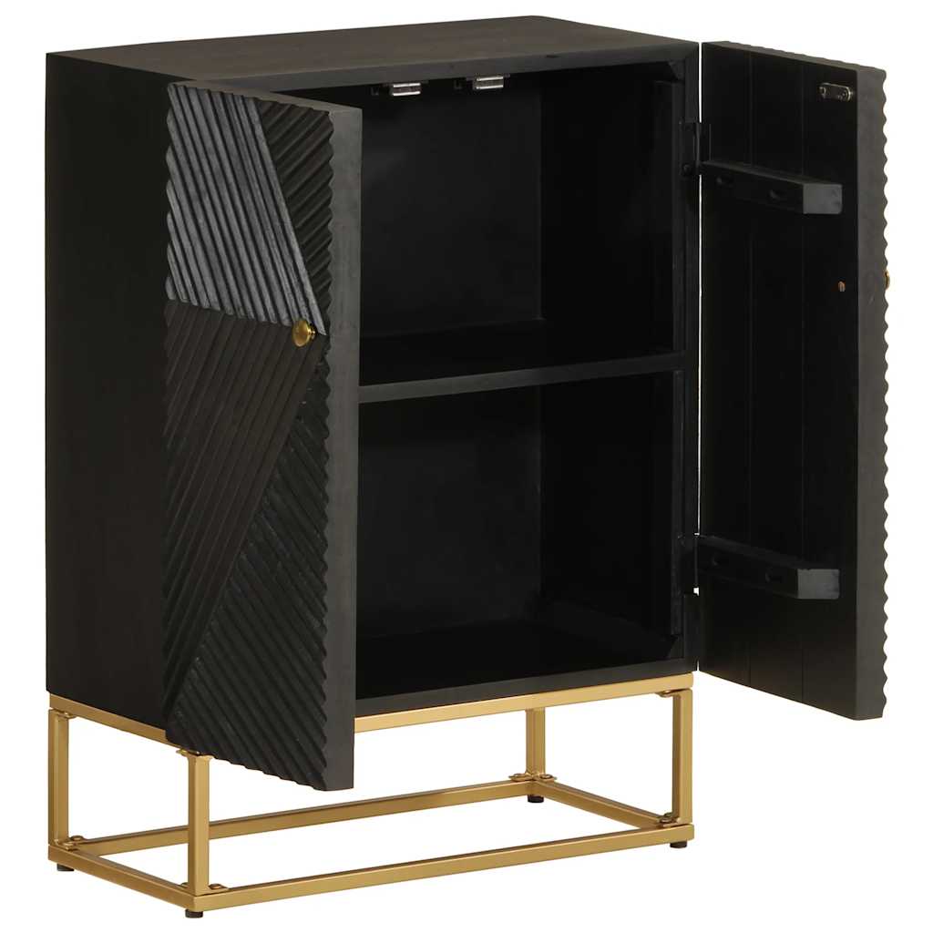 Nachttisch Schwarz 40x30x50 cm Massivholz Mango und Eisen
