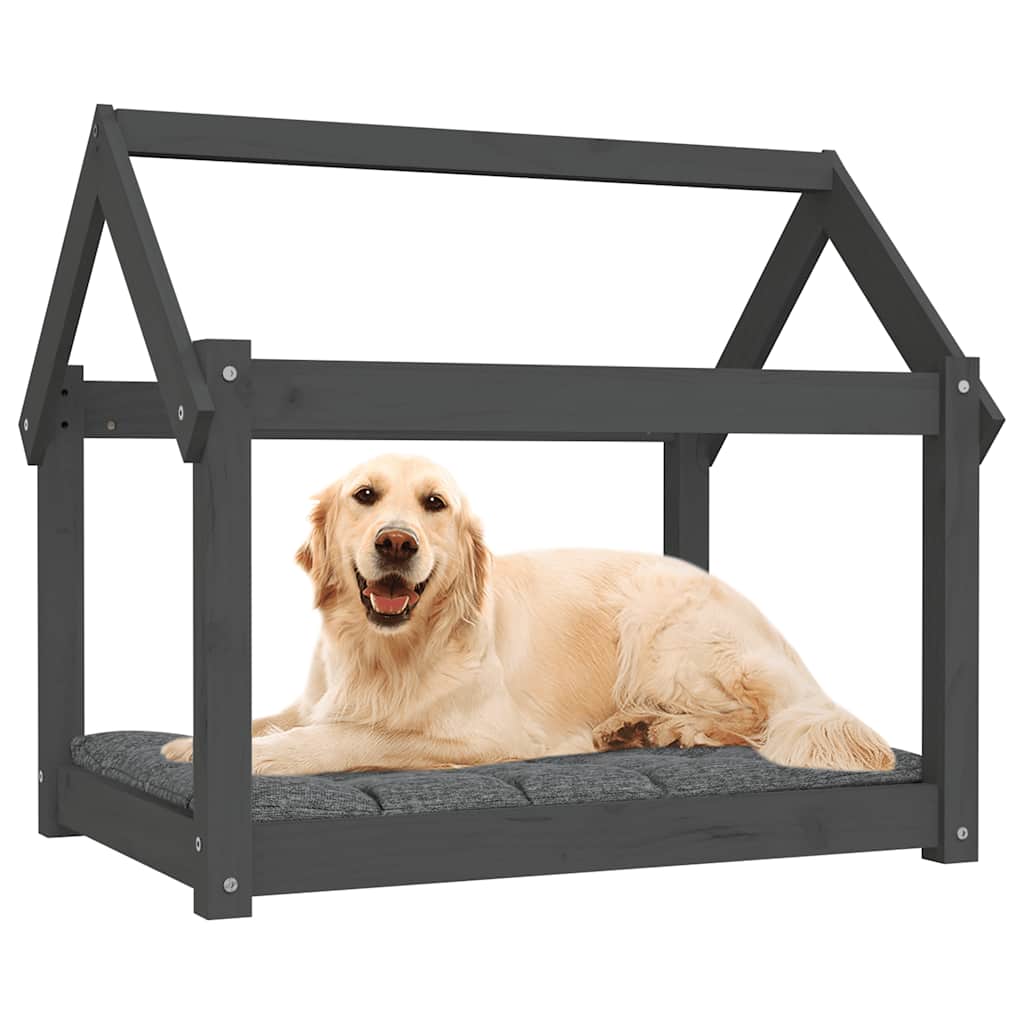 Hundebett Grau 61x50x70 cm Massivholz Kiefer