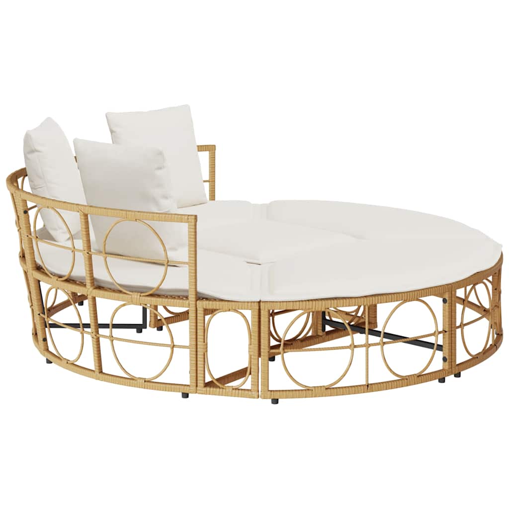 Outdoor-Loungebett mit Dach und Kissen Schwarz Poly Rattan