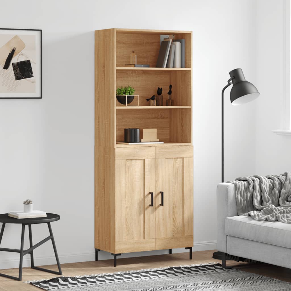 Highboard Hochglanz-Weiß 69,5x34x180 cm Holzwerkstoff