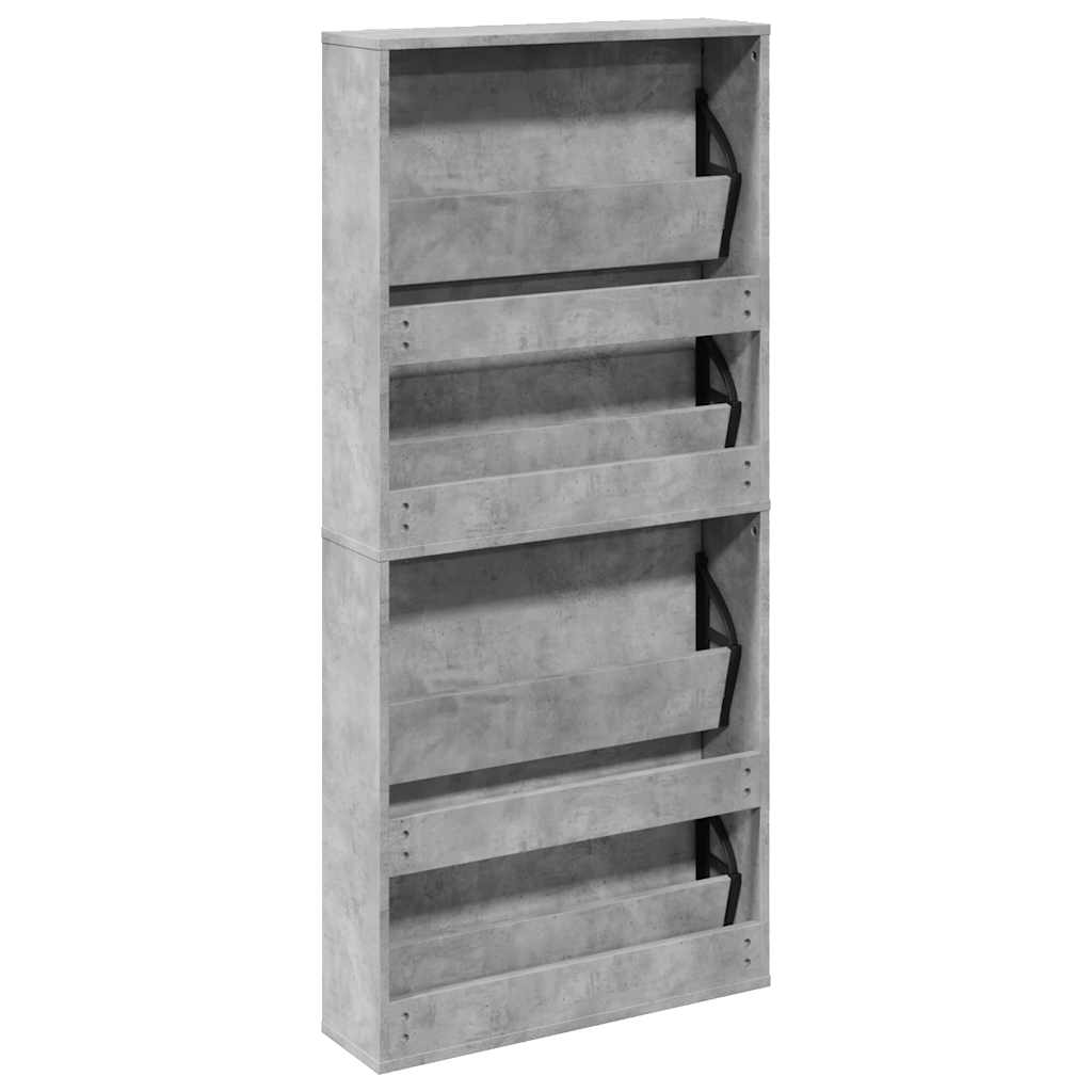 Schuhschrank mit 4 Fächern Spiegel Eiche 63×17×134 cm