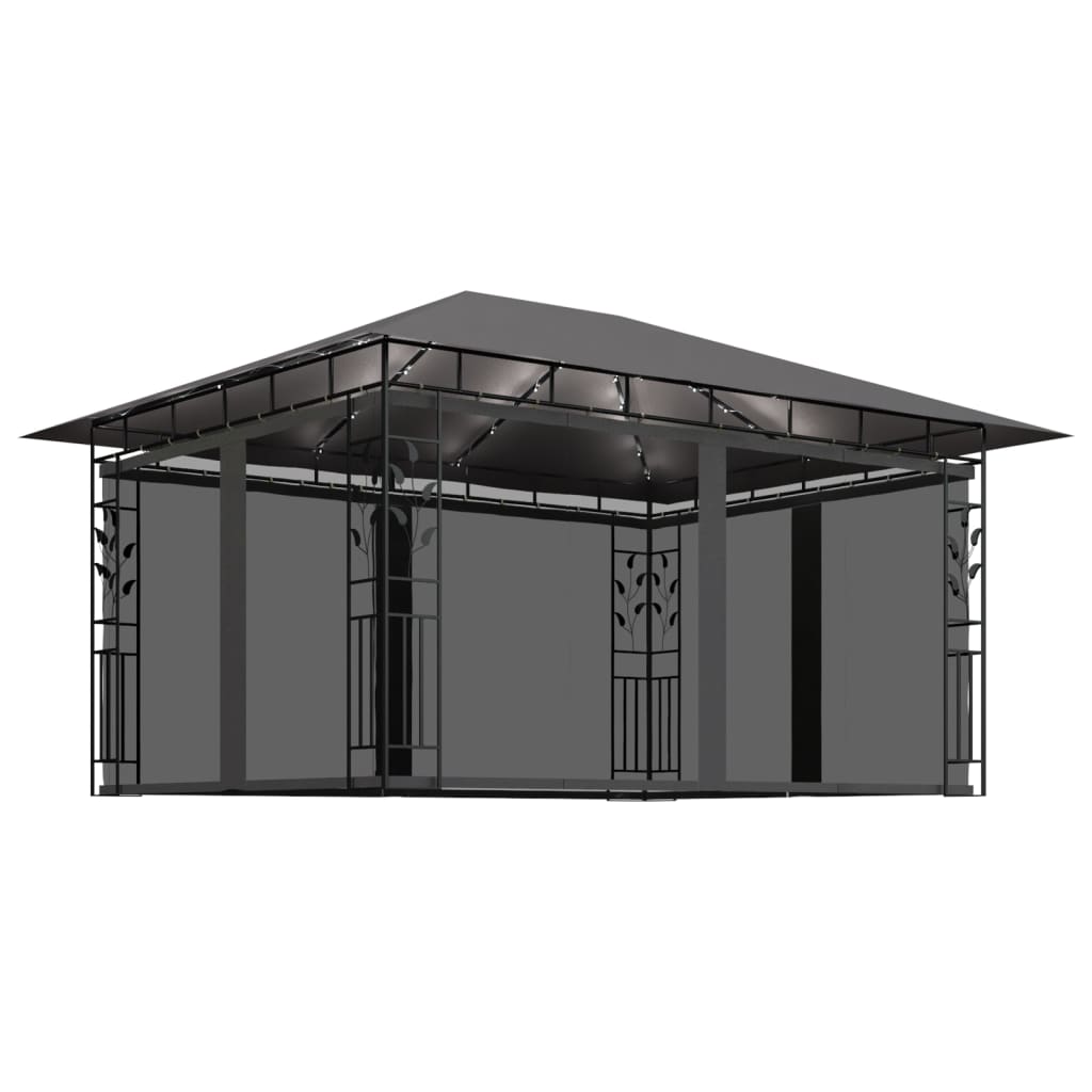 Pavillon mit Moskitonetz & LED-Lichterkette 3x3x2,73m Cremeweiß