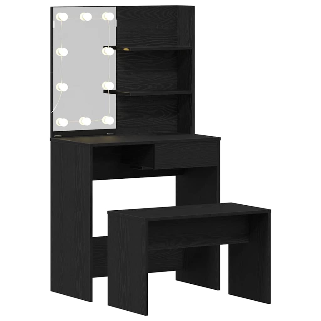 Schminktisch-Set mit LED Weiß Holzwerkstoff