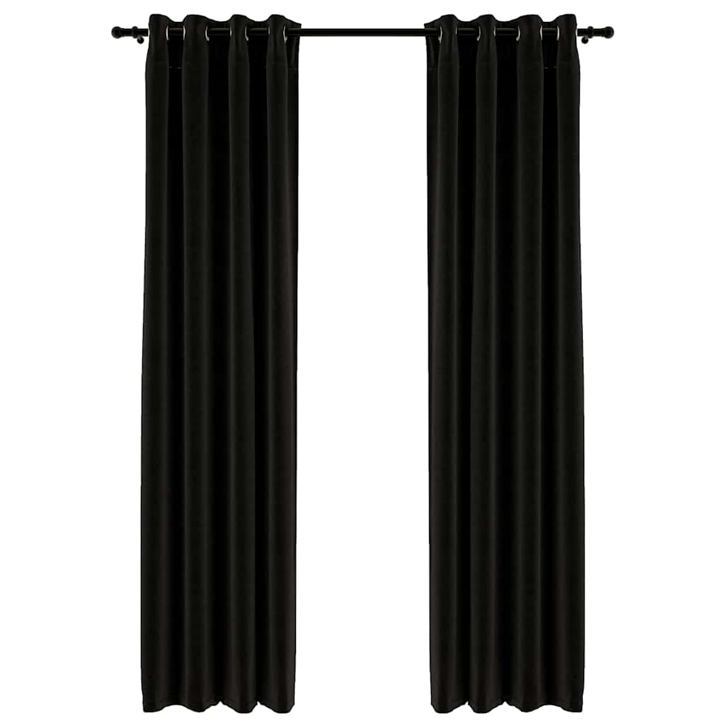 Verdunkelungsvorhänge Ösen Leinenoptik 2 Stk. Schwarz 140x175cm