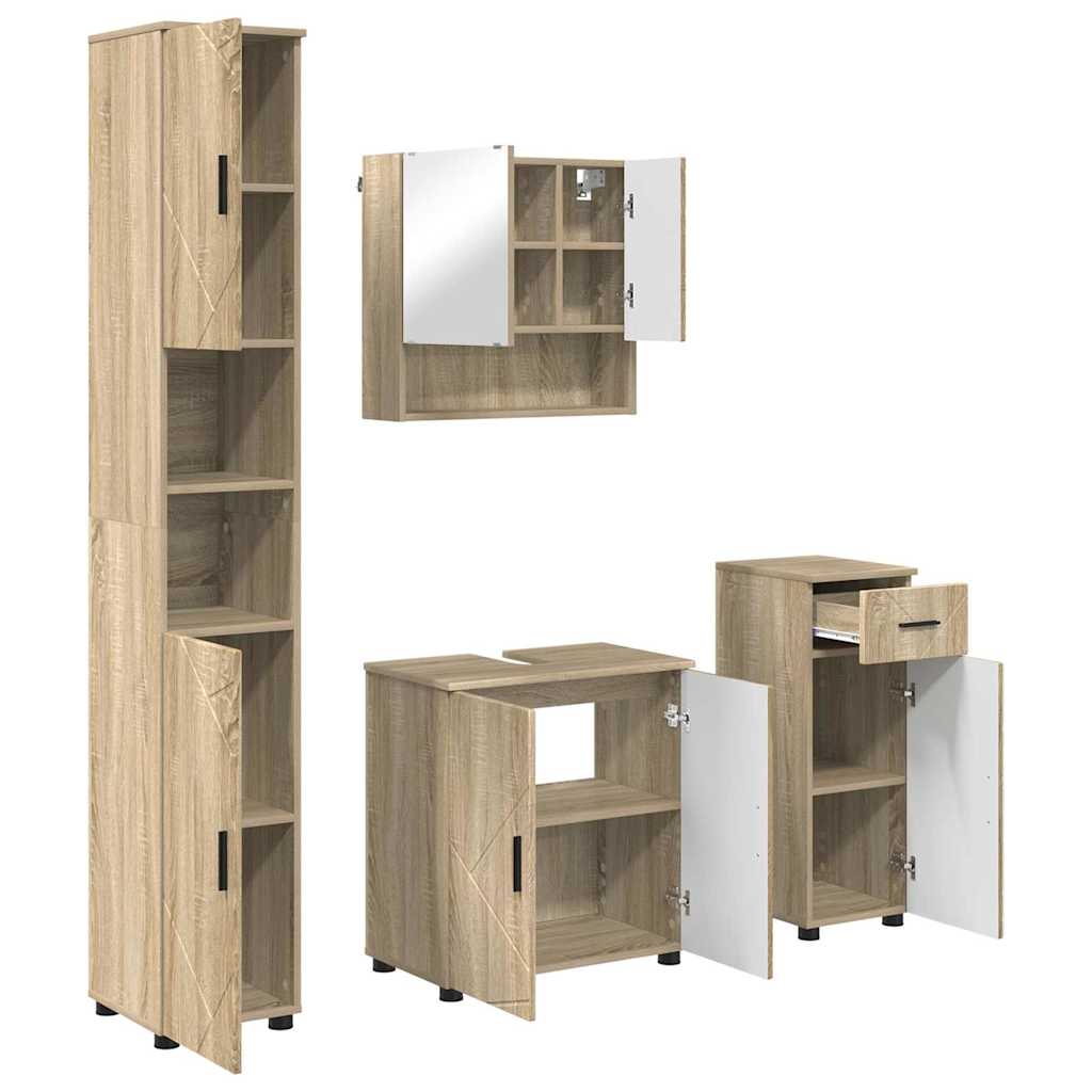Badezimmermöbel-Set mit Tür 4 pcs Weiß Holzwerkstoff & Metall