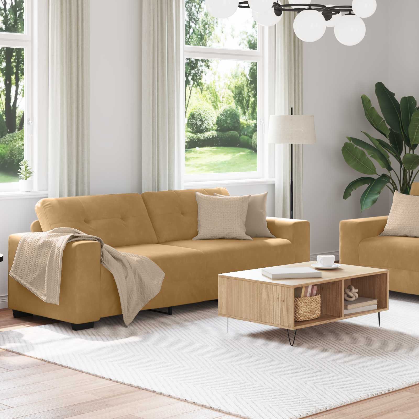 2-teiliges Sofa-Set mit Kissen, hellgrauer Samt
