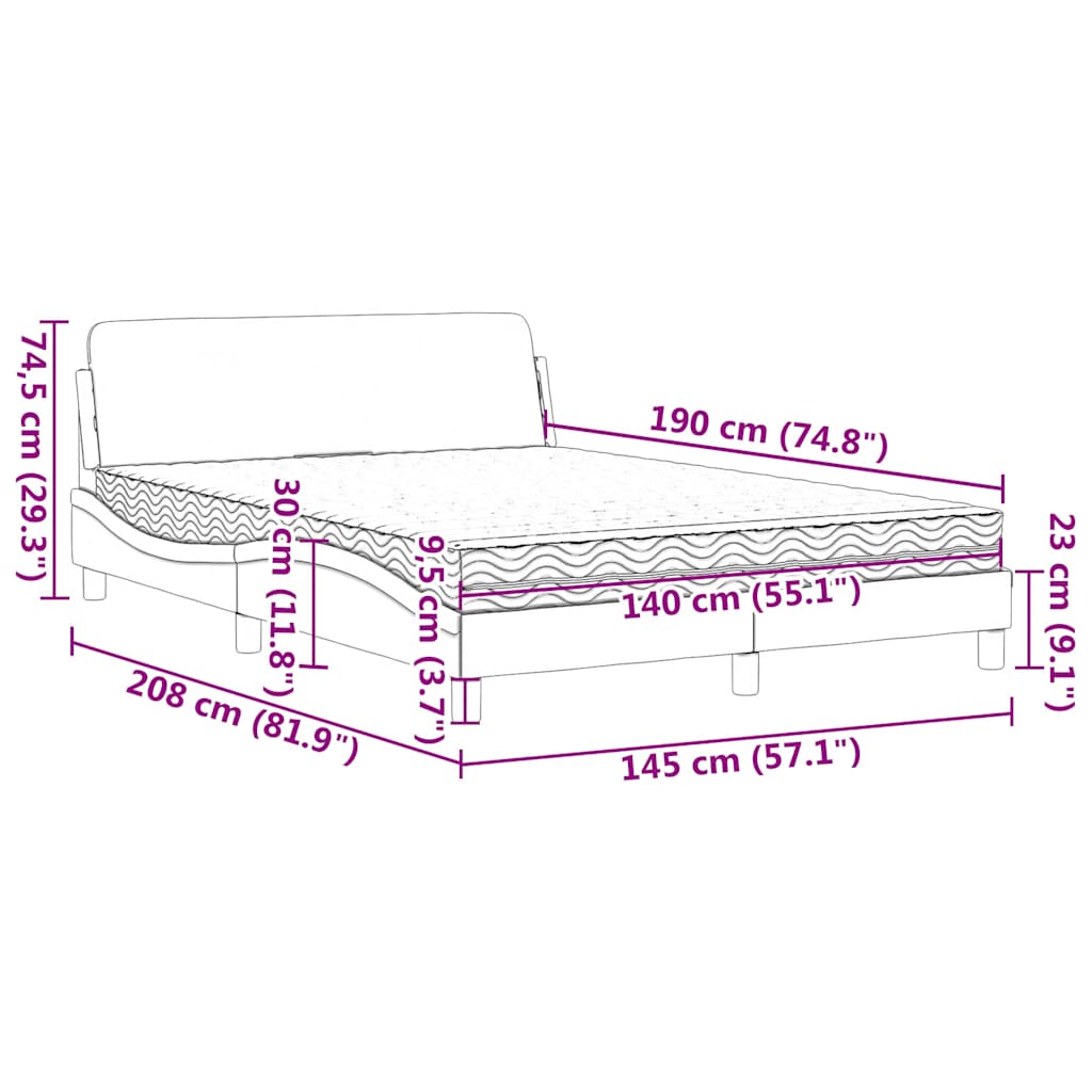 Bett mit Matratze "Dover" Hellgrau 80x200 cm Samt