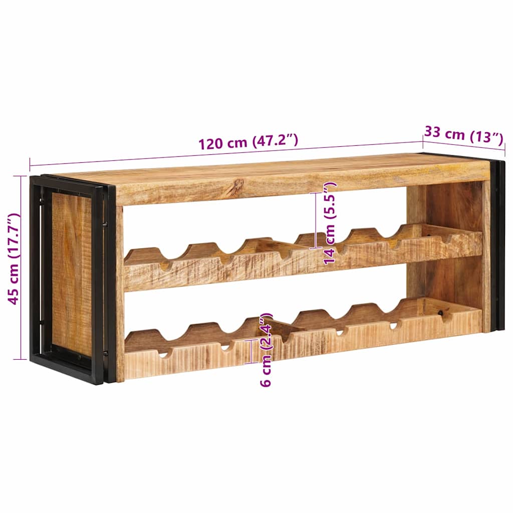 Weinregal Braun 60 x 45 x 33 cm Massives grobes Mangoholz