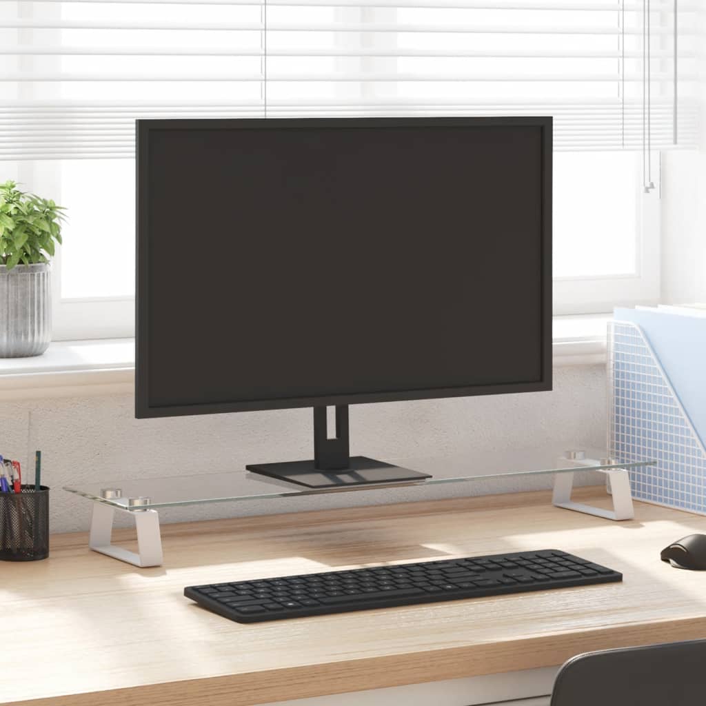 Monitorständer Weiß 60x20x8 cm Hartglas und Metall