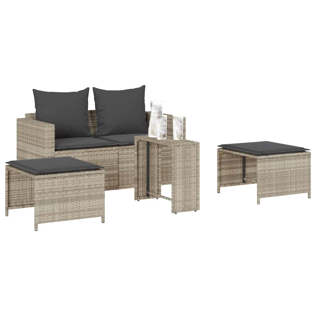 5-tlg. Garten-Sofagarnitur Kissen Stapelbar Schwarz Poly Rattan