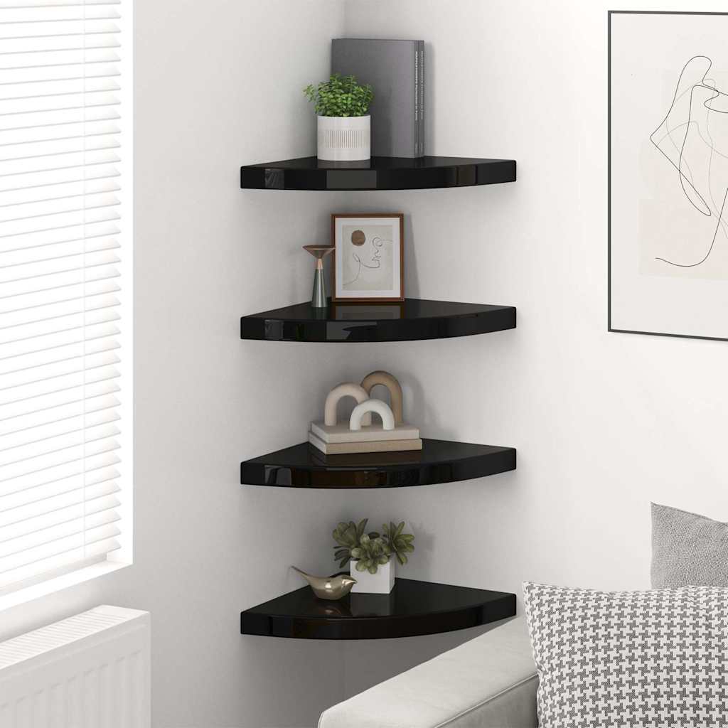 Schwebende Eckregale 2 Stk. Hochglanz-Weiß 25x25x3,8 cm MDF