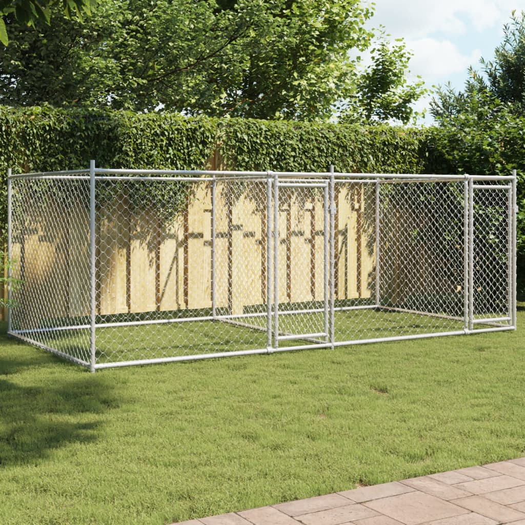Hundezwinger mit Tür Grau 2x2x1,5 m Verzinkter Stahl