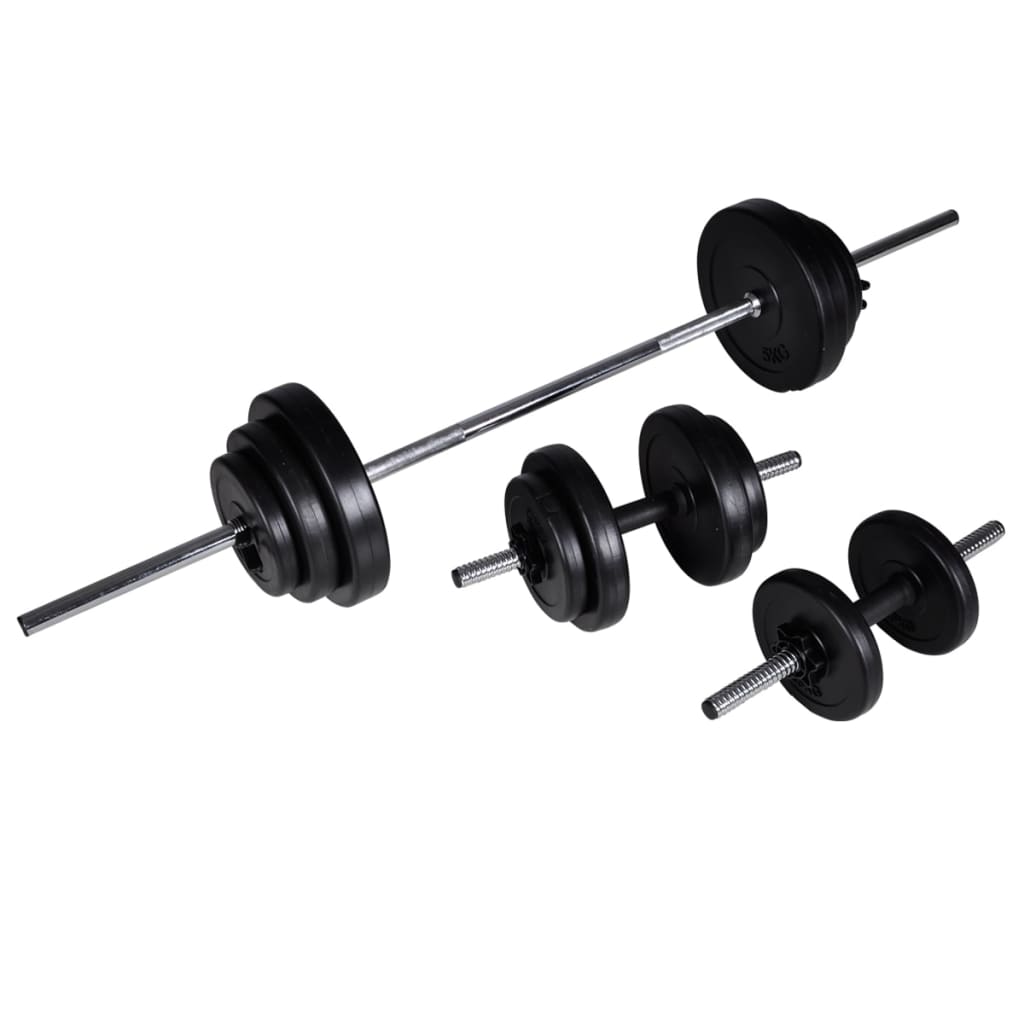 Trainingsbank mit Ablage, Langhantel und Kurzhantel Set 60,5 kg