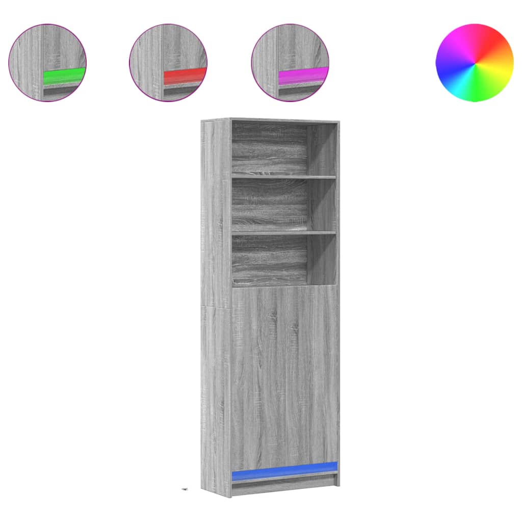 Highboard mit LED-Beleuchtung Weiß 69x32,5x200 cm Holzwerkstoff
