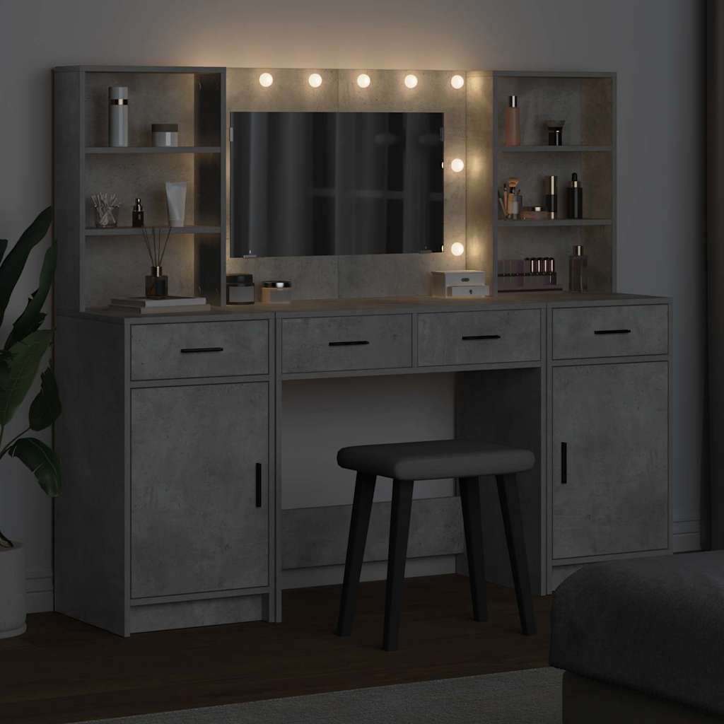 Schminktischset mit LED mit Schubladen 3 pcs Weiß Holzwerkstoff