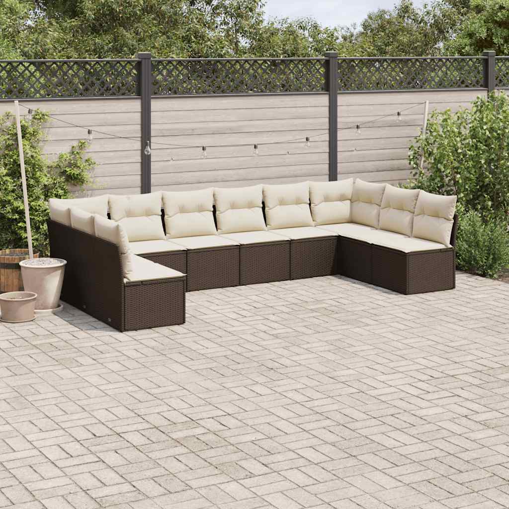 10-tlg. Garten-Sofagarnitur mit Kissen Schwarz Poly Rattan