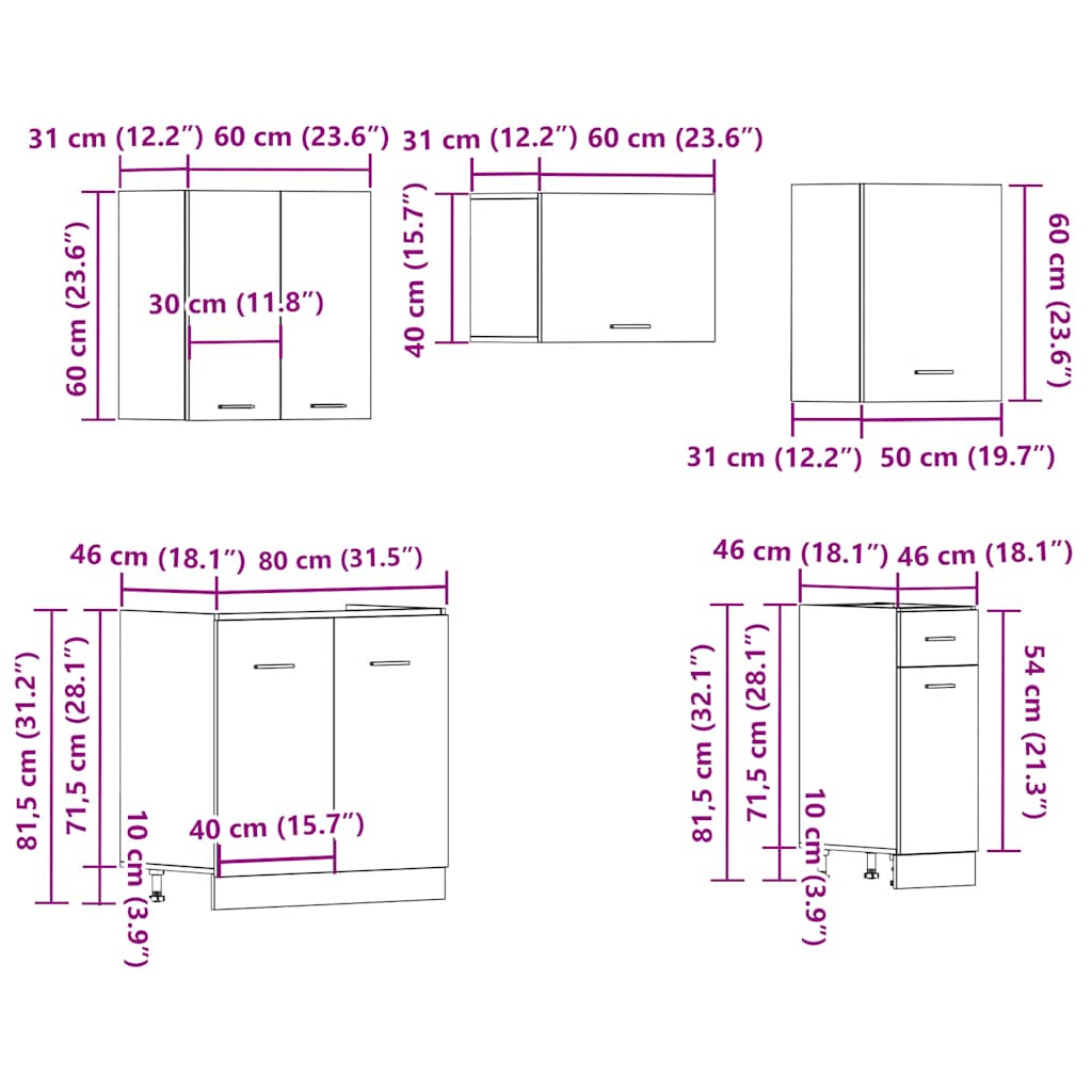11-tlg. Küchenzeile Lyon Weiß Holzwerkstoff